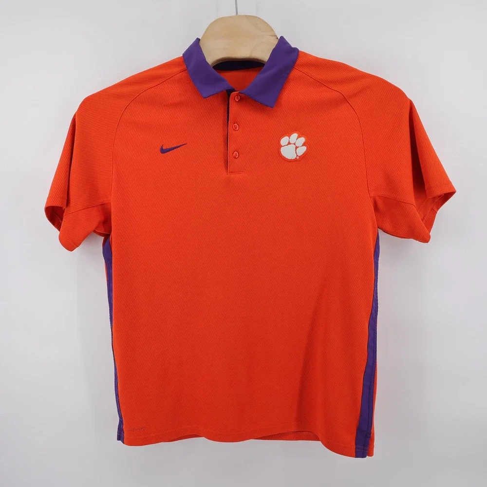 Vintage Nike Clemson Tigers Dri-FIT Polo Orange Short Sleeve Mens Large‎